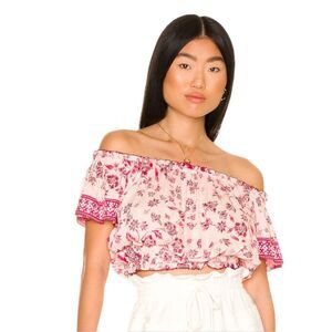 POUPETTE ST BARTH Camilla Off-The-Shoulder Crop Top Cottagecore Boho Sz M/L NWT